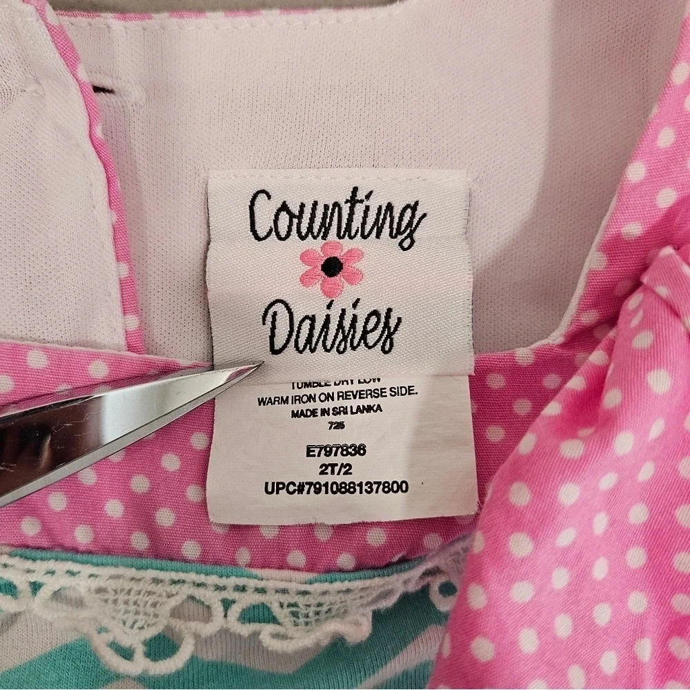 Counting Daisies Girls Pink Cotton Fit & Flare Dress 2T Chevron‎ Polka Dot Bow